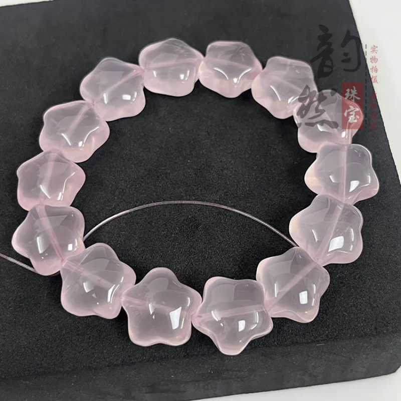 مسحوق طبيعي شفاف الدهون الخماسية دائرة واحدة سوار الترقوة قلادة الوردي الكوارتز على شكل Lo #6