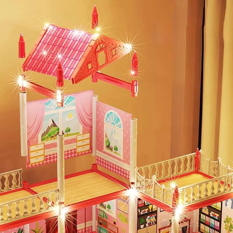 DIY juguete Popular montaje 3d Mini casa de juguete accesorios Villa Castillo de princesa luces Led niña regalo de cumpleaños montaje casa de juguete