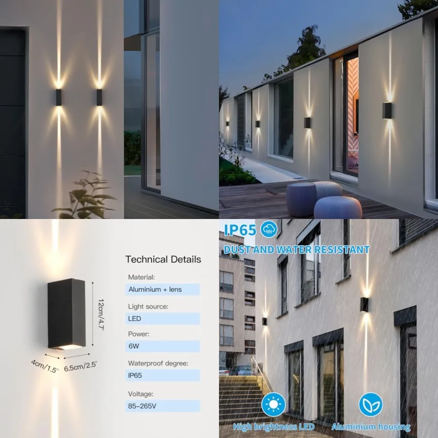 

Outdoor Wall Light 2Pack, LED Up and Down Lights, IP65 Aluminum Waterproof Outdoor Wall Lamps, Modern Porch Lantern Spotlights,
