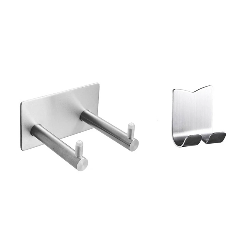 2Pcs Bathroom Free Punch Stainless Steel Hair Dryer Rack Bathroom Wall Hanging Rack Storage Air Duct Rack