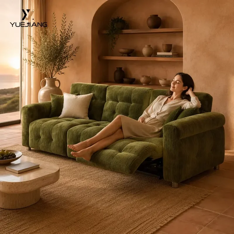 Sofa Green Fabric Modern Electric Gliding Recliner Three Seat Remote Control OEM Customizable Living Room Furniture Wholesale