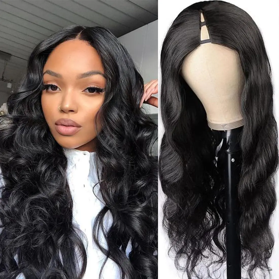 

V Part Body Wave Human Hair Wig For Women 18-32 Inches Brazilian Full Machine Made Wig V Part Human Hair Natural Color On Sale