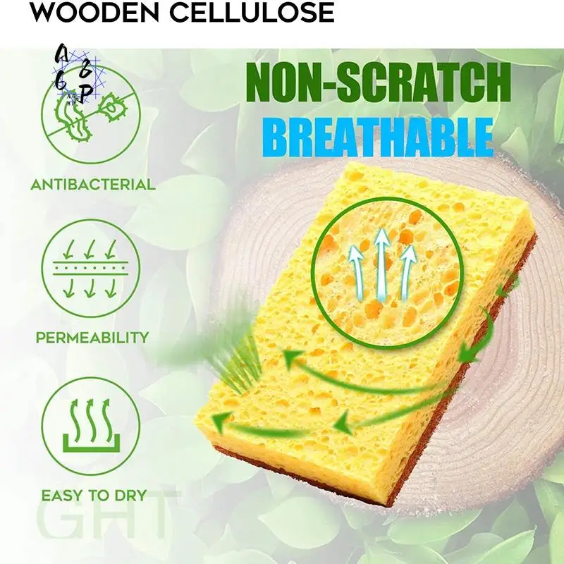 A68P-Natural Plant Based Scrub Sponge 8 Pack,Palm Fiber Scrubber Sponge With Non Scratch Biodegradable Compostable Sponges