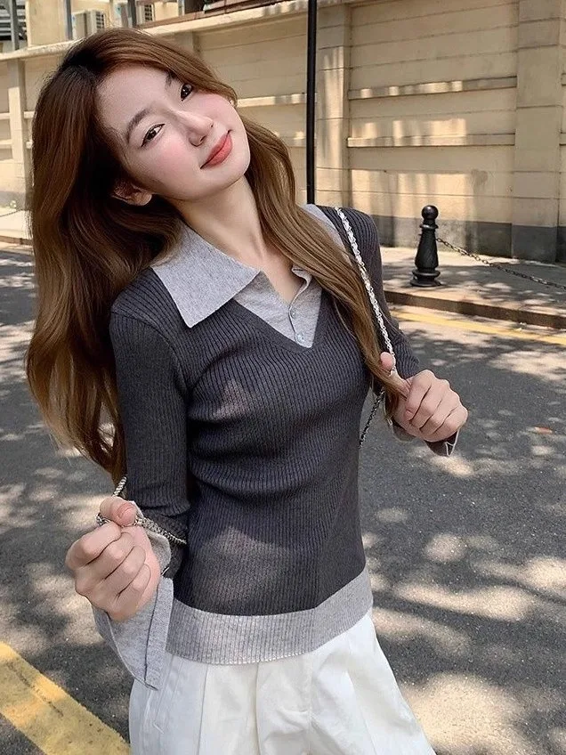 

Color Blo Ne Knitted Slim Fit Base irt Women's Early Autumn Beautiful Top Quali Material Casual Inner Wear