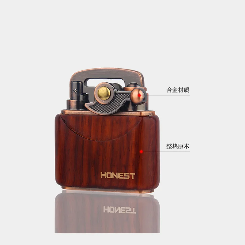 New Wooden Kerosene Rocker Lighter Retro Nostalgic Creative Personality Wood Grain Lighter Men\'s Gift Cigarette Accessories