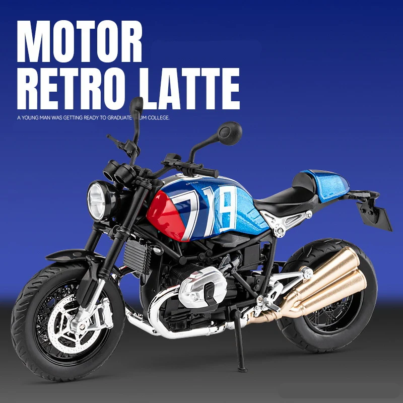 1:12 R NINE T Alloy Retro Sports Motorcycle Model Diecast Metal Street Racing Motorcycle Model Sound and Light Children Toy Gift