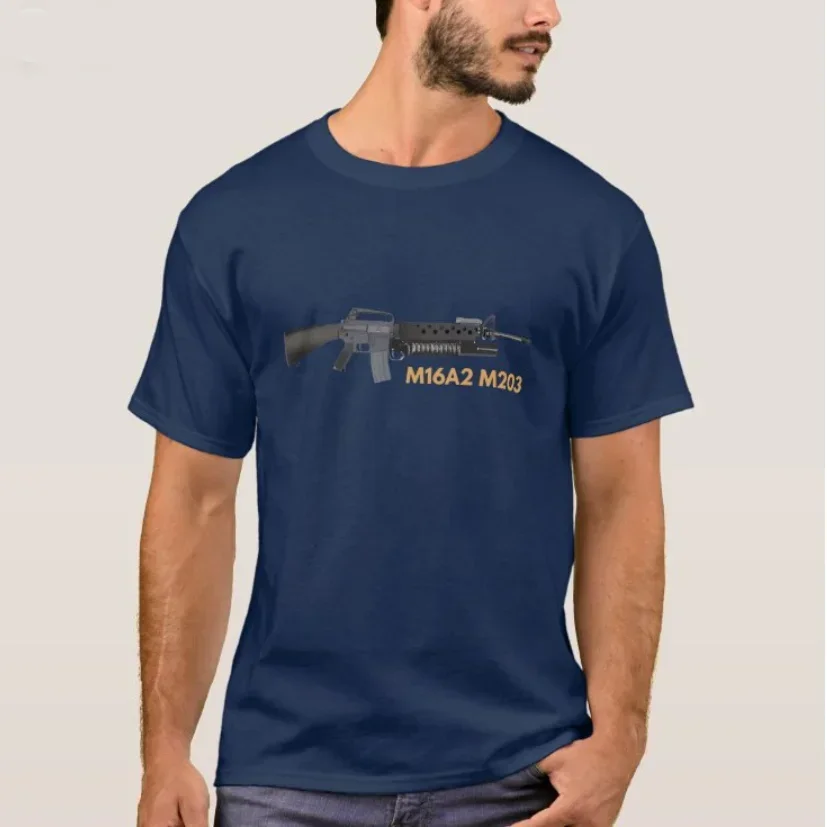 M16A2 Rifle with M203 Grenade Launcher T-Shirt 100% Cotton O-Neck Summer Short Sleeve Casual Mens T-shirt Size S-3XL