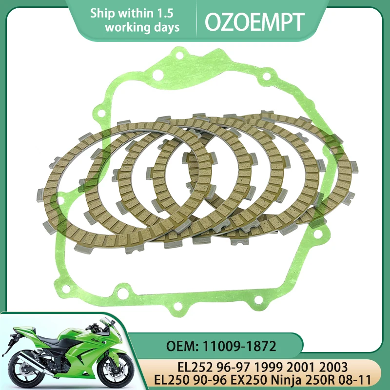 

OZOEMPT Motorcycle Clutch Disc Set And Cover Gasket Apply To EL252 96-97 1999 2001 2003 EL250 90-96 EX250 Ninja 250R 08-11