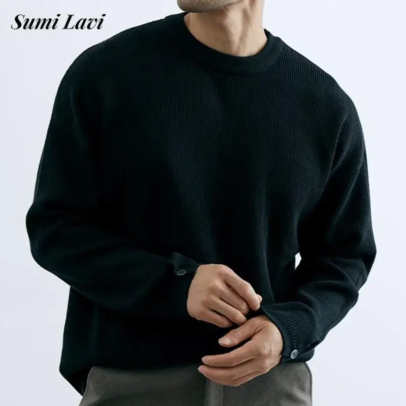 

Осень-зима повседневные повседневные вязаные футболки мужские винтажные однотонные футболки с круглым вырезом мужские модные тонкие свитера с длинными рукавами