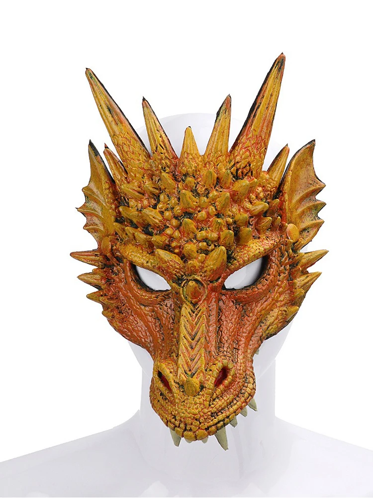 Halloween Horror Dragon Mask Mardi Gras Carnival Party PU Foam 3D Dragon Mask Masquerade Cosplay Props Clothing Accessories