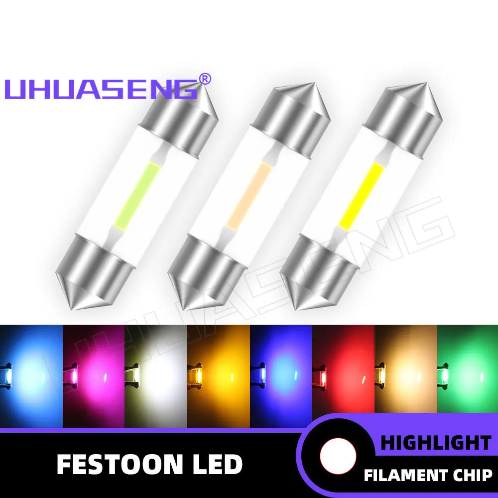 UHUASENG 10/50PCS 6V 12V 24V Led C5W C10W Bulb 31 mm 31mm Festoon 36mm 39mm 41mm 28mm Lamp Warm White Blue Pink Red Car Lights