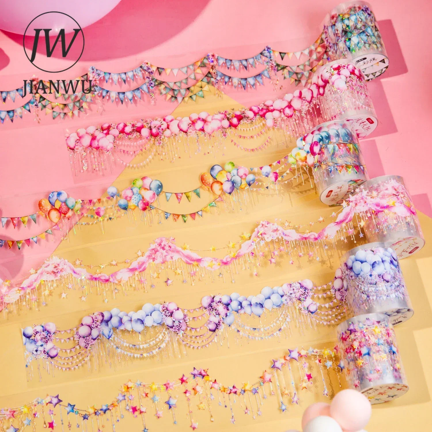 JIANWU 50mm * 200cm Joyful Moments Series Vintage Balloon Light Material Collage PET Tape Creative DIY Journal Stationery