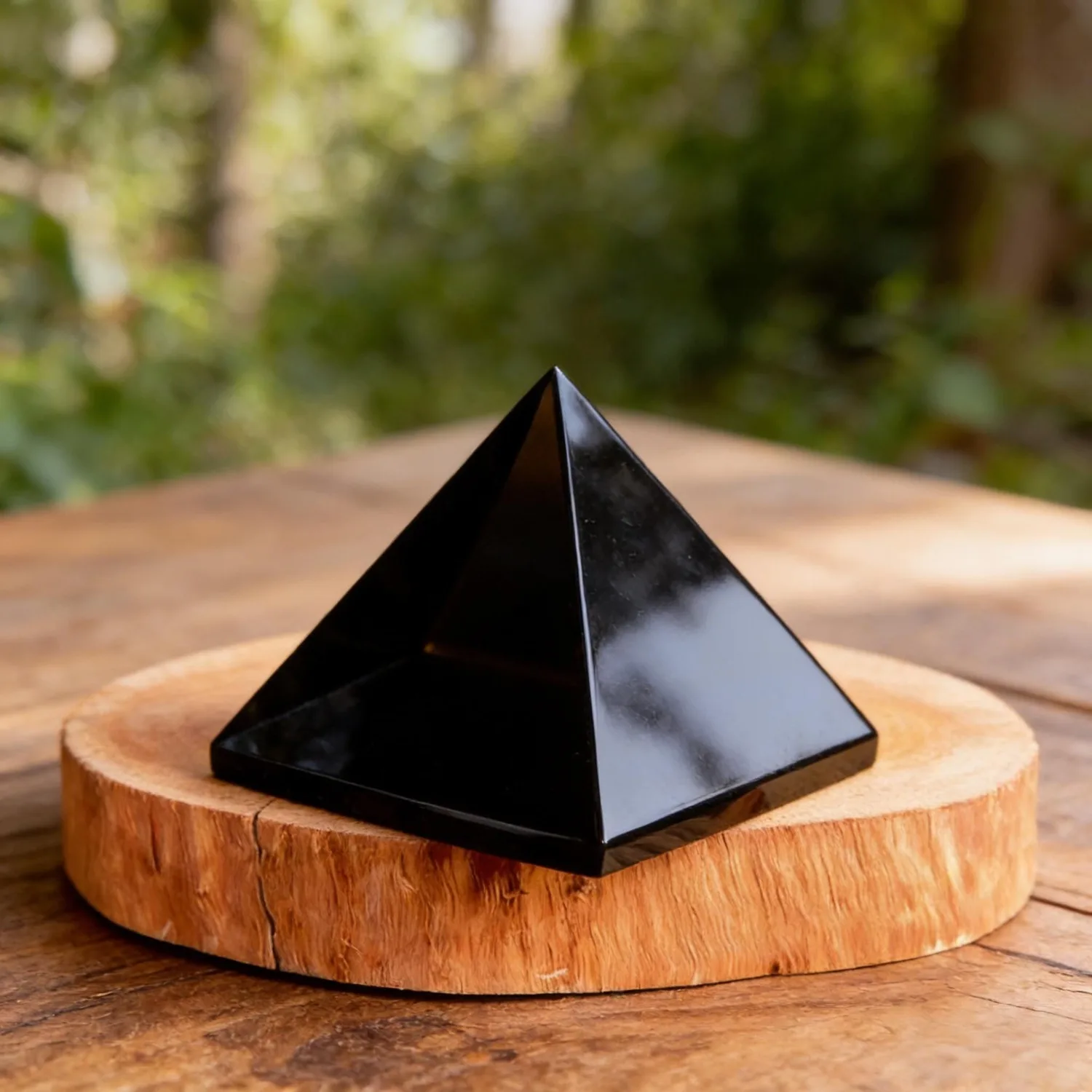 1pc Natural Black Obsidian Pyramid Carving, Hand Polished Shiny Surface, Suitable Gifts for Home Decor, Friends During Holidays