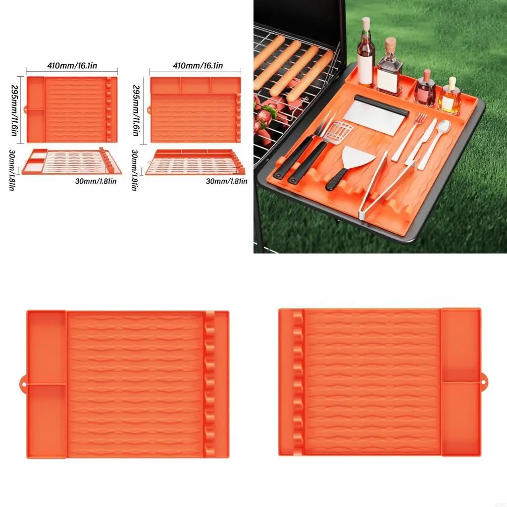 Silicone Griddle Accessories Mat Storage Holder for BBQ Utensils Spatula Pad with Separate Compartments Barbecue Supply Q5WC