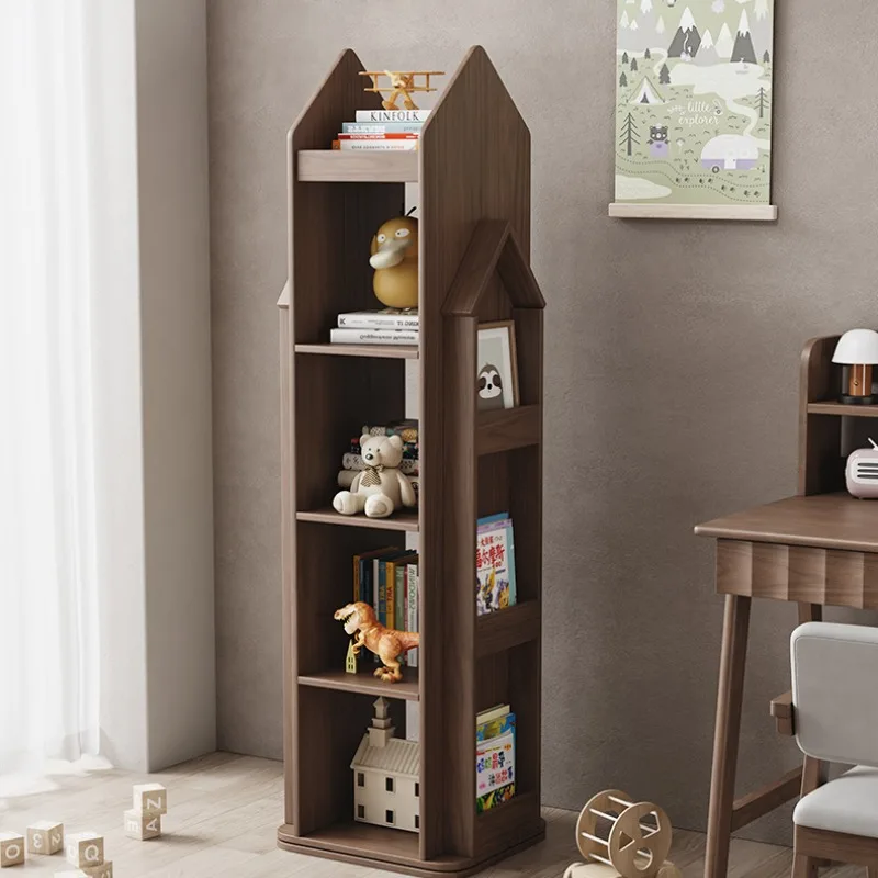 

Children's bookshelf shelf Floor-to-ceiling simple solid wood bookcase Household mobile rotating 360 small storage rack