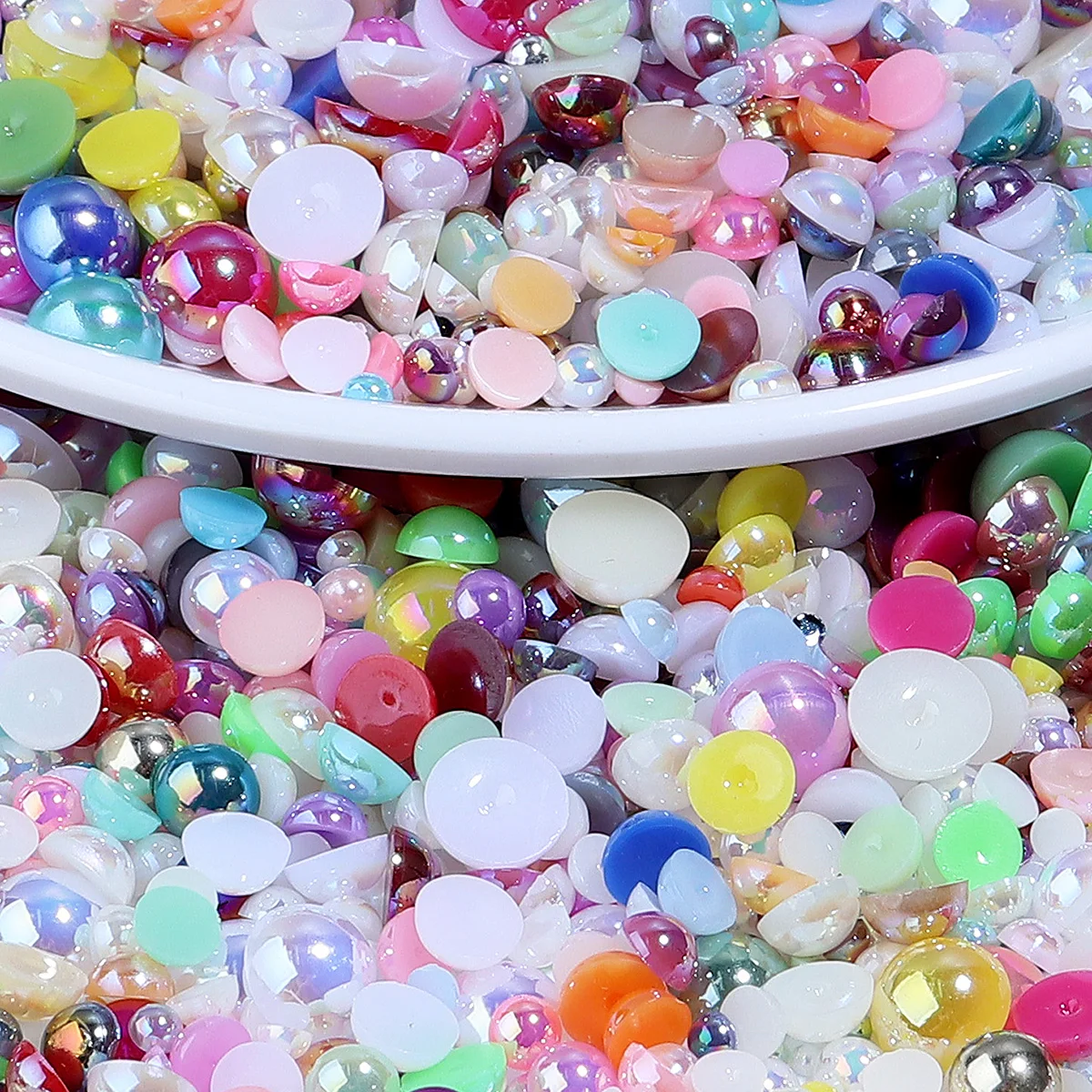 50-1000 Stück AB-Farbe Imitationsperlen Cabochons Halbrunde Flachrückseitige Perlen für DIY-Schmuckherstellung, Zubehör, Nagelkunst und Bastelarbeiten – Detail 7
