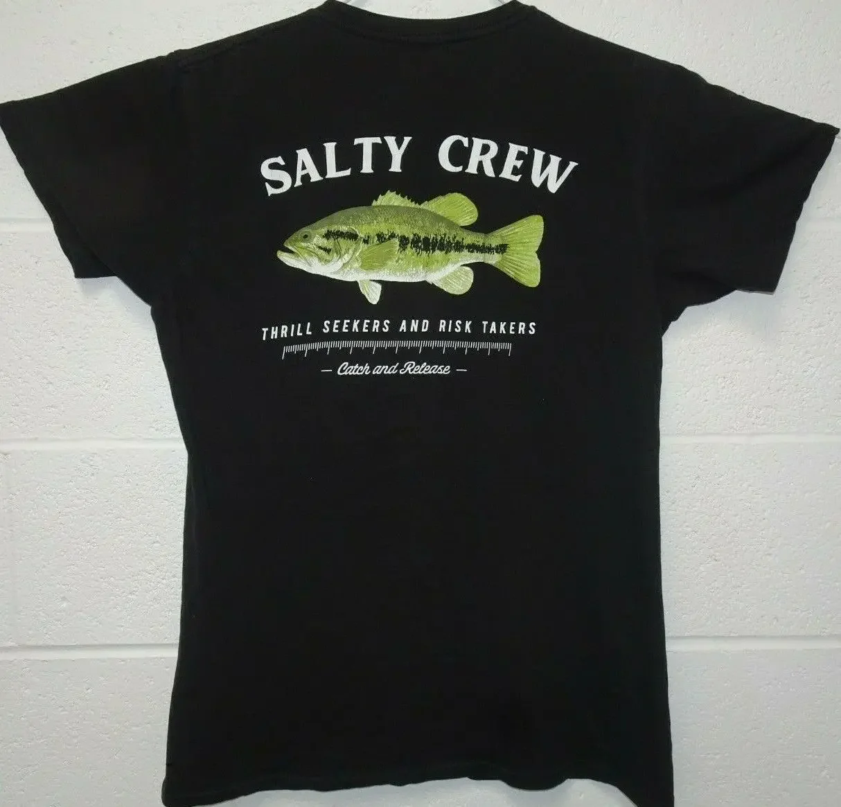 Salty Crew Bigmouth Bass Catch and Release Fishing Premium T Shirt Medium Black