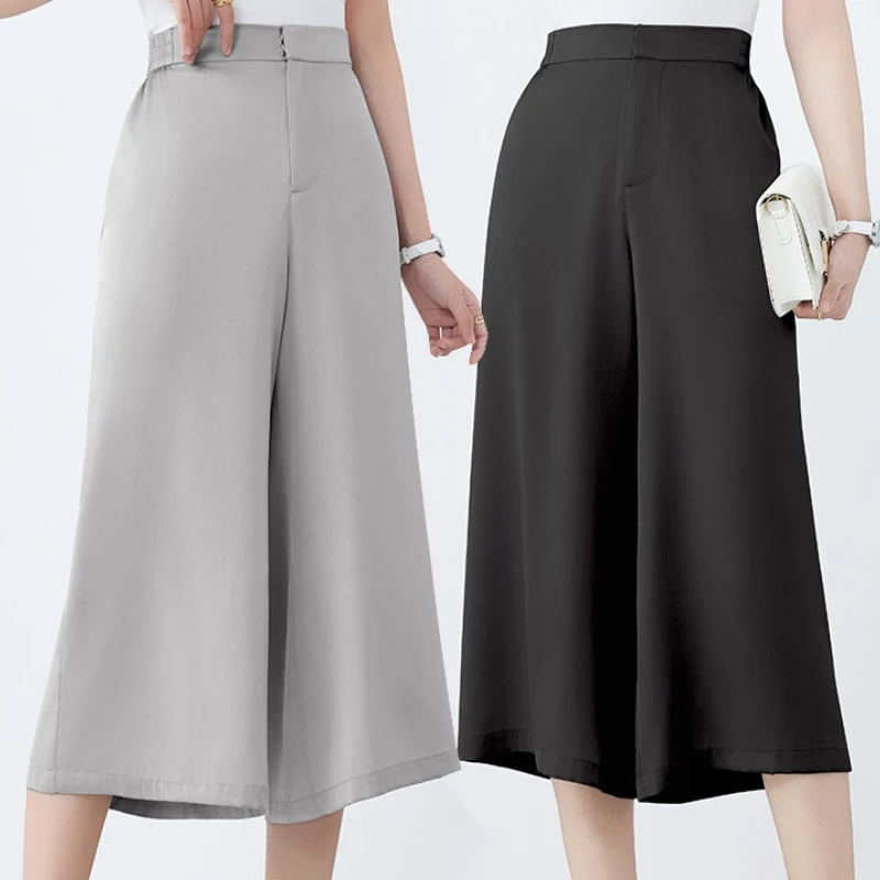 Birdsky, 1PC Women shorts capri pants trousers wide leg 95% real mulberry silk 5% spandex stretch 2 colors. S-1044