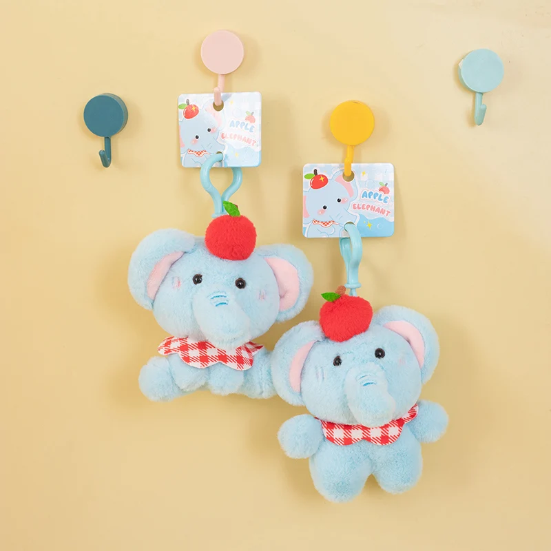 

17cm Cartoon Blue Elephant With Red Apple Plush Toys Pendant Cute Soft Lovely Stuffed Dolls Birthday Festival Gift Key Buckle