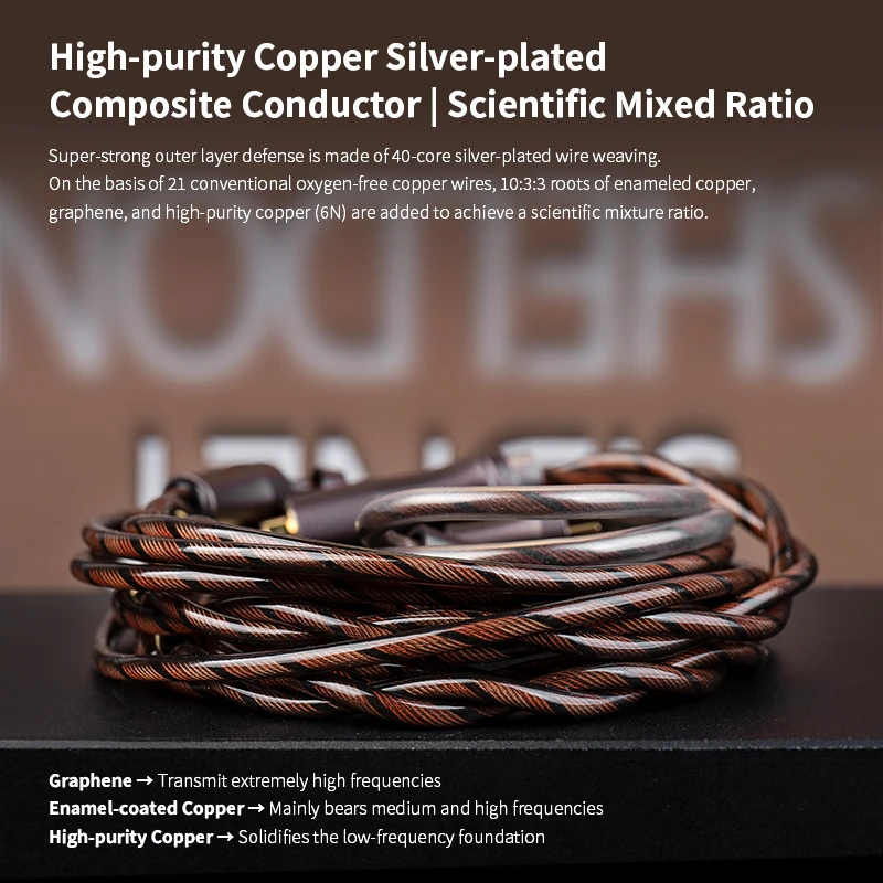 KBEAR Cadence 2 Core Mixed Silver-Plated & Pure Copper HiFi Earphones Cable High-density Shielding Layer headphones iem Cable