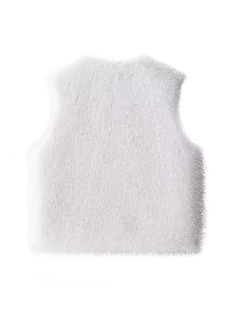 Nuevo chaleco de piel sintética para mujer, ropa de calle de piel de otoño, camisetas sin mangas a la moda con cuello redondo, abrigo informal de invierno, chaquetas de piel a la moda para mujer