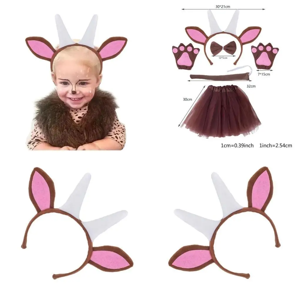 

652F Halloween Cartoon Goat Hair Hoop/Tail/Bowtie/Skirt Set for Woman Girls