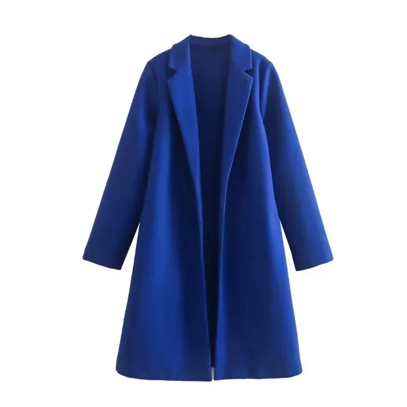 2023 Autumn/Winter New Women's Wear New Fashionable Style Mid length Polo Collar Long Sleeve Open Front Coat Coat