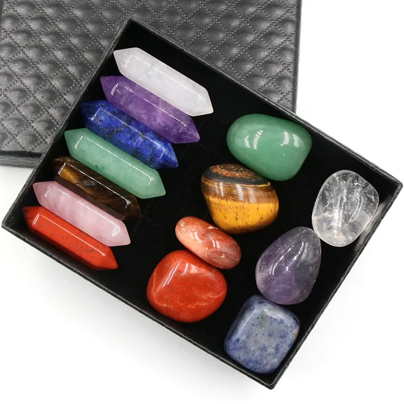

Natural stone 7 chakras Healing crystal Tumbling Box Set Spiritual Meditation Heart Craft Gift