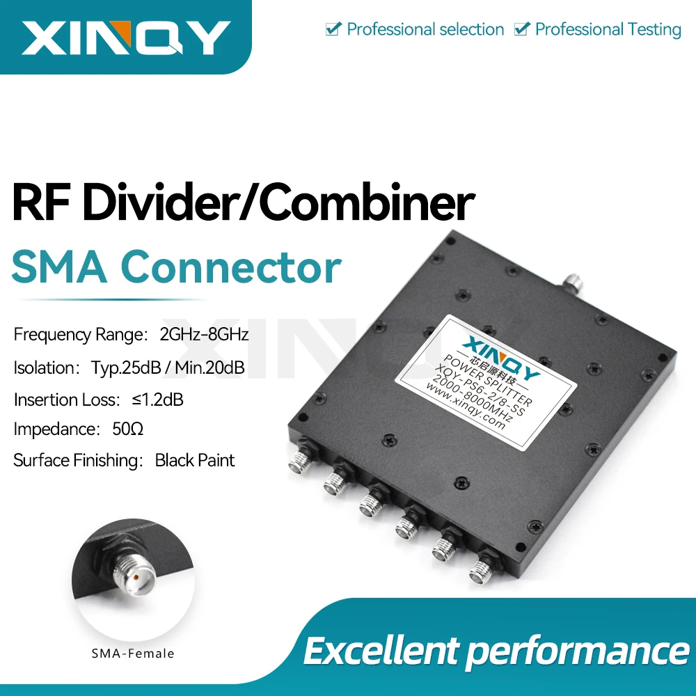 XINQY 2000-8000MHz Microstrip Power Splitter, SMA 2-8GHz 1-to-6 Divider, WiFi Test Distributor