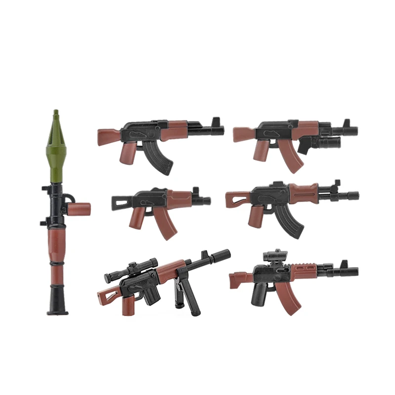 WW2 Military Weapons Figures Guns AK Rifle Building Block Two Color Printed Bricks Soldiers Object Accessories Kids MOC Toys 98K