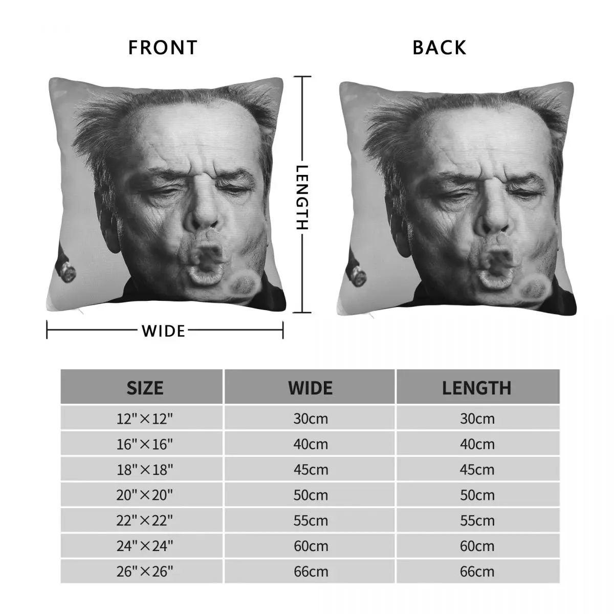 Jack Nicholson Cigar Smoke Rings Square Pillowcase Polyester Linen Velvet Printed Zip Decor Home Cushion Case Wholesale