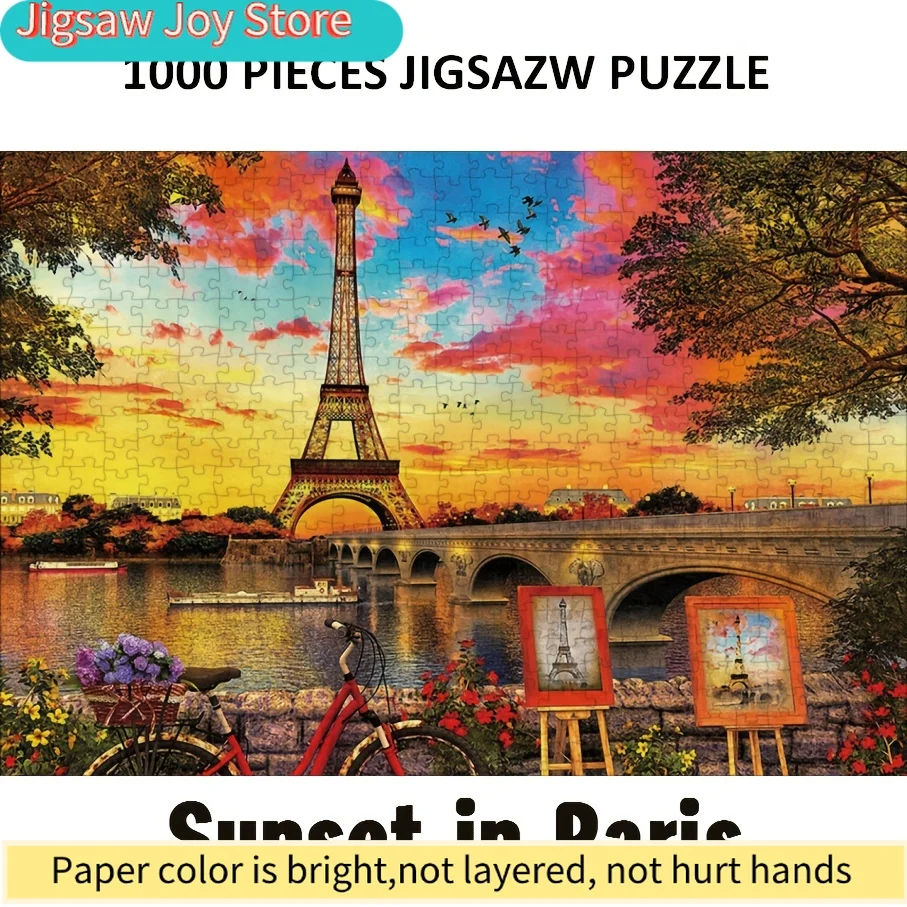 Adult Jigsaw Puzzle, 75×50CM (29.53×19.69IN), Mixed Color, Paper, Sunset in Paris Painting, with Valentine'S Day, Easter, Apr
