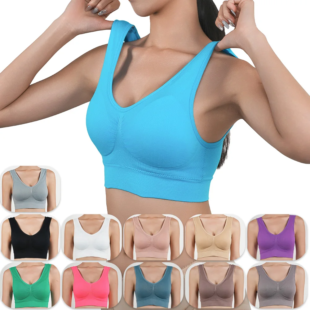 Women Breathable Sports Bra Absorb Sweat Shockproof Padded Gym Running Fitness Double Layer Seamless Yoga Sports Bras Underwear