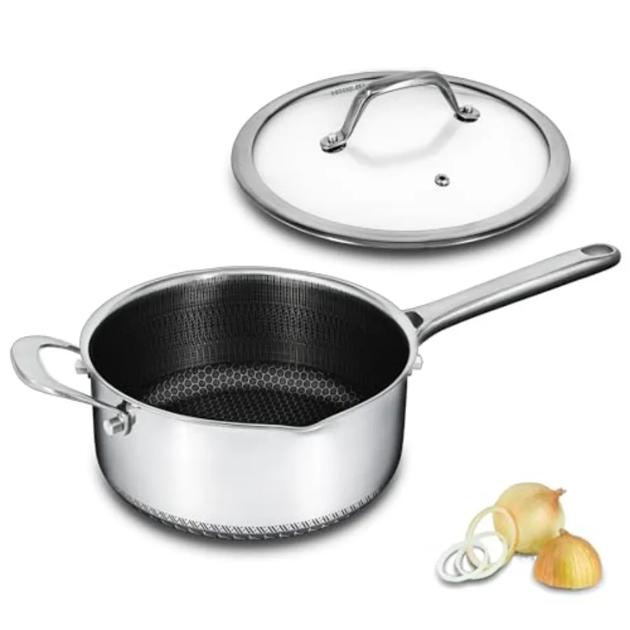 

Hybrid Nonstick 4 QT Saucepan with Lid Stainless Steel Stockpot with Honeycomb Texture Compatible with All Cooktops Dishwasher