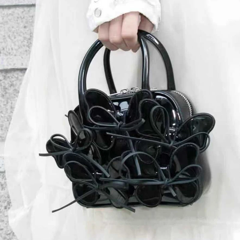 

Korean PU Leather Tote Bag, 3D Bow Pattern Zipper Closure Handbag, Comfortable Handle Commuting Dating Daily Travel Bag