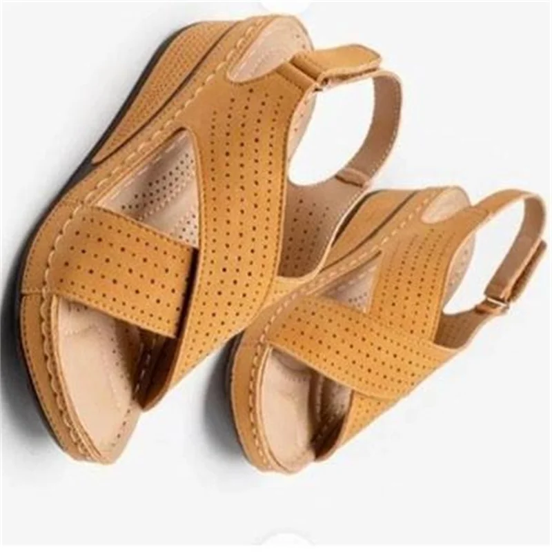 Women Sandals Summer 2024 Hollow Wedges Sandals Female Casual Plus Size 44 Shoes of Women Socofy Retro Sandalis Woman