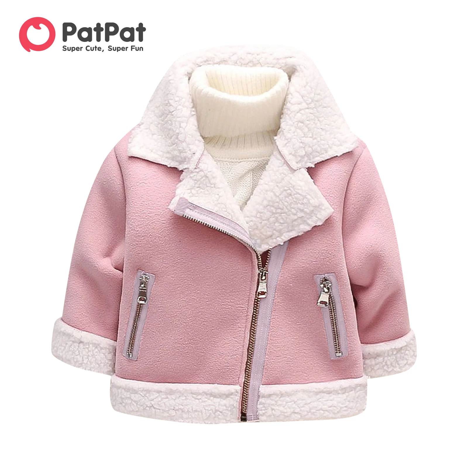

PatPat Toddler Girl/Boy Lapel Collar Zipper Fuzzy Berber Fleece Coat