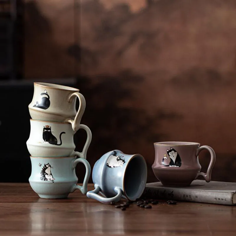 Porcelain Cat Milk Mug Coffee Mug Handgrip Water Cup Kitchen Drinkware Home Office Drinking Accessories