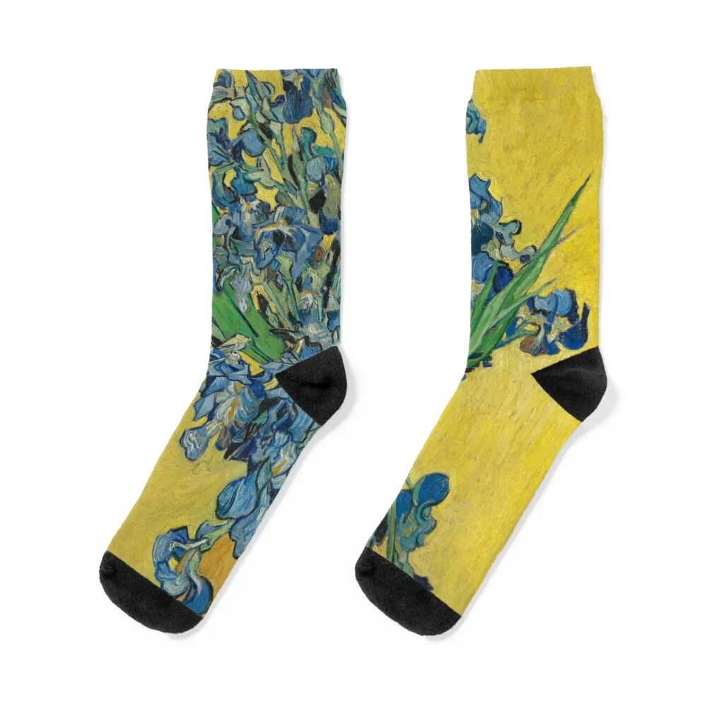 Vincent Van Gogh - Still Life, Vase with Irises Against a Yellow Background Socks custom christmass gift Men's Socks Women's