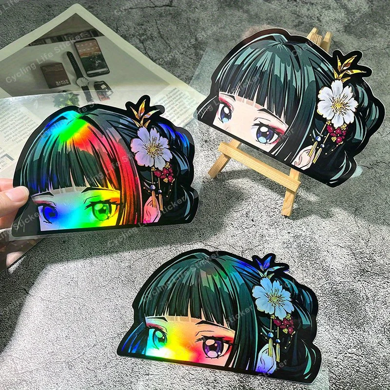 

1PC Holographic Anime Girl Sticker, Perfect for Laptops, Skateboards, Phone Cases to Add Cute Vibe