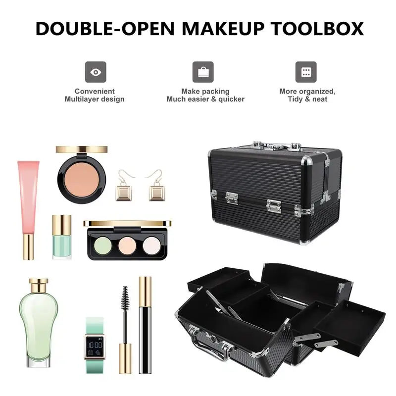 Makeup Holder Storage Box Ladies Portable High Appearance Three-layer Foldable Multifunctional Makeup Large Capacity Travel