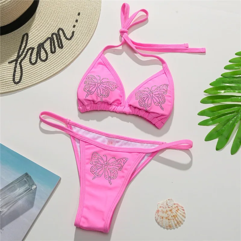 

Women 2 Piece Shiny Diamond Crystal Bathing Suit Bikini Sexy Push Up Swimwear for Party Rave Clubwear