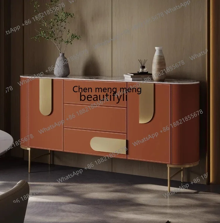 

Q178 Italian light luxury saddle skin rock slab mystery cabinet, living room partition storage cabinet, foyer entry storage cabi