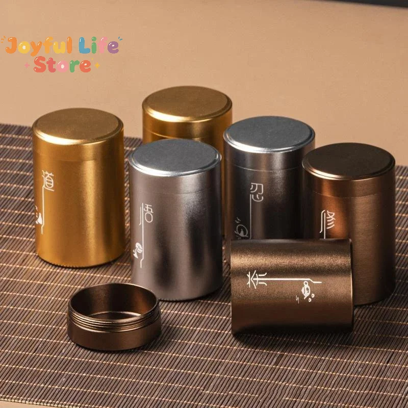 Hot Sale 1 PCS Mini Portable Aluminium Alloy Tea Can Moisture Proof Sealed Jar Solid Color Metal Storage Box For Travel Outdoor