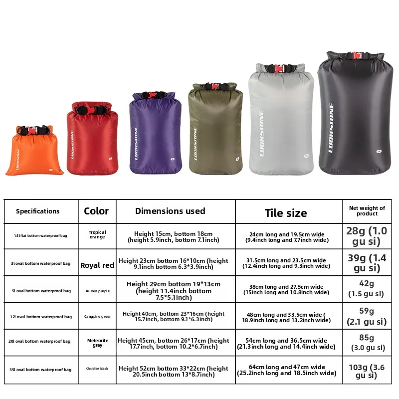 6-Piece Waterproof Dry Bag Set - 1.5L-35L for Travel/Swimming/Gym, Lightweight & Wet-Dry Separated‌