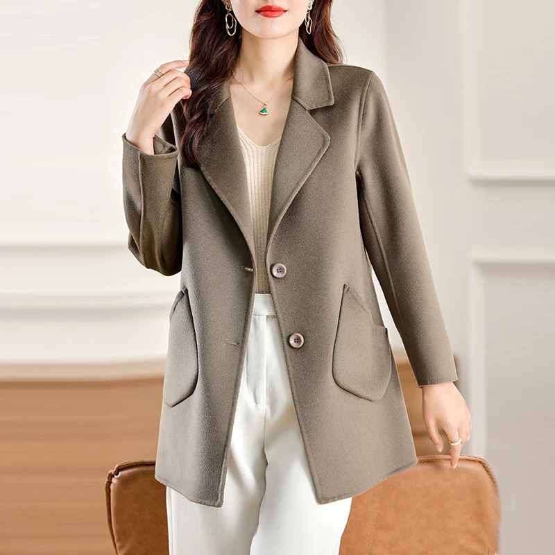 

Jueqi Double sided Cashmere Coat Women's Autumn and Winter New Slim Fit Woolen Coat 100% Pure Woolen Coat HE-29