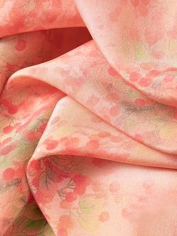 SuyaDream، بلوزات نسائية مزهرة، 100% حرير حقيقي، رقبة دائرية، أكمام فانوس، بلوزة صيف 2025، برتقالي #5