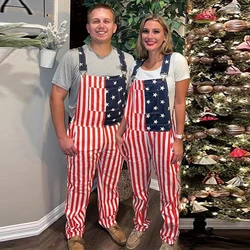 New Mens Jeans Overalls American Independence Day Flag Couple Suspenders Cargo Trousers Women Jumpsuit