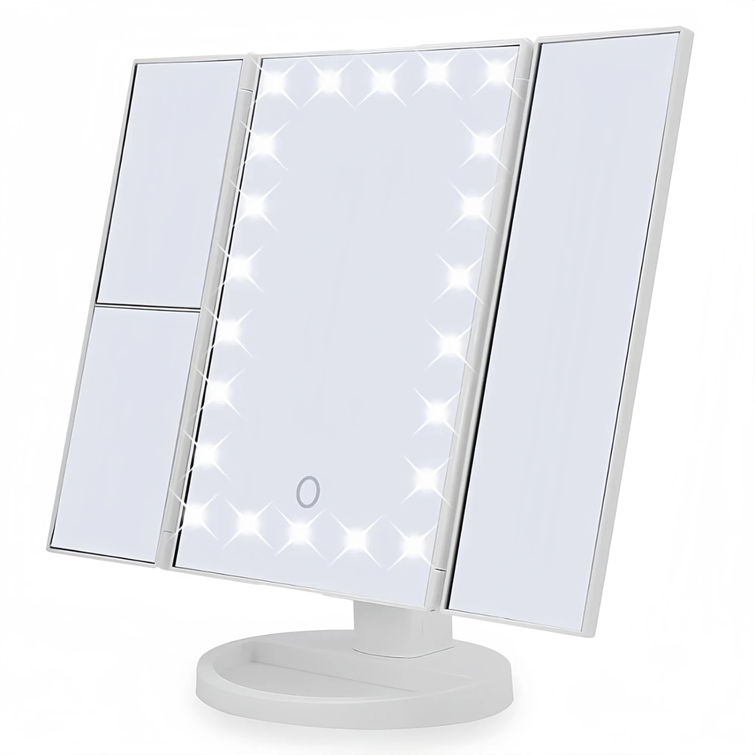 Portable Three-sided Folding Dimming LED Makeup Mirror with 2X 3X Magnifying Mirror for Makeup Table, Toilet, and On-the-Go Beau