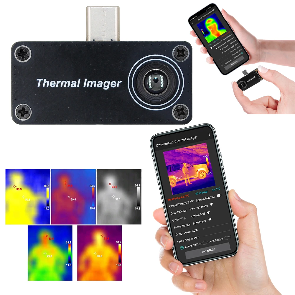

Mobile Thermal Imager -20~1000°C 32*32 Pixels Thermal Imaging Camera Type-C APP Control Infrared Thermal Imager for Android